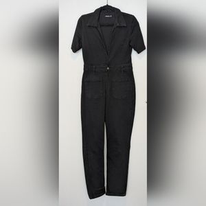 Low cut black denim jumpsuit